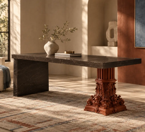 Curated and imported furniture in Gurugram — brown leather accent chair vignette
